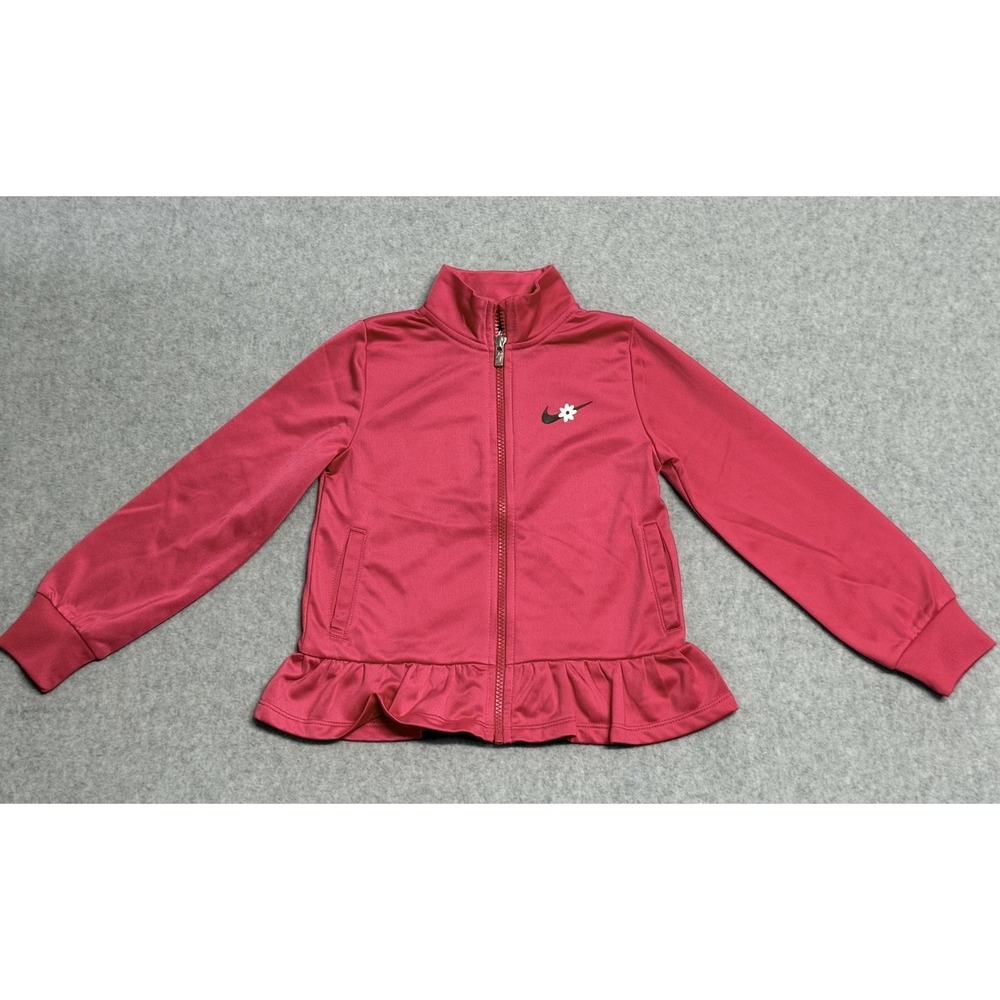 Nike Jacket Girls 4T Pink Track Full Zip Ruffle Hem Flower Swoosh‎ Athletic
